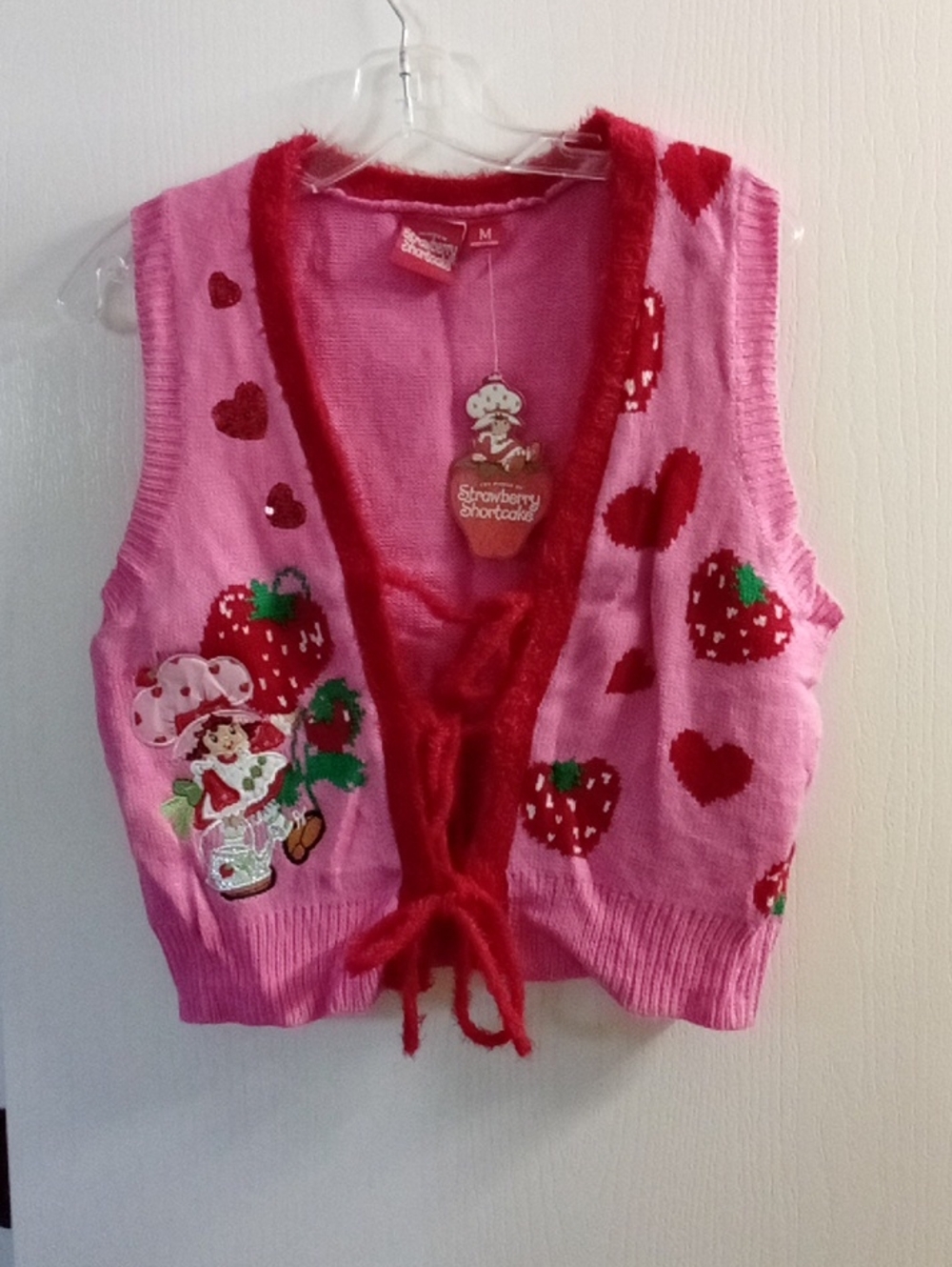 Strawberry Shortcake Pink Knit Tie-Front Vest